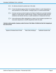 Homeless Certification Form - California, Page 2