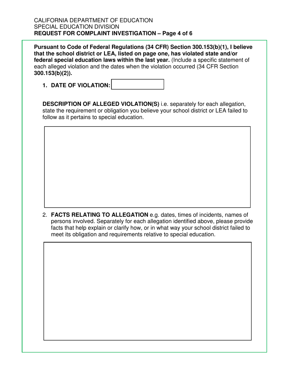 Request for Complaint Investigation - California, Page 4