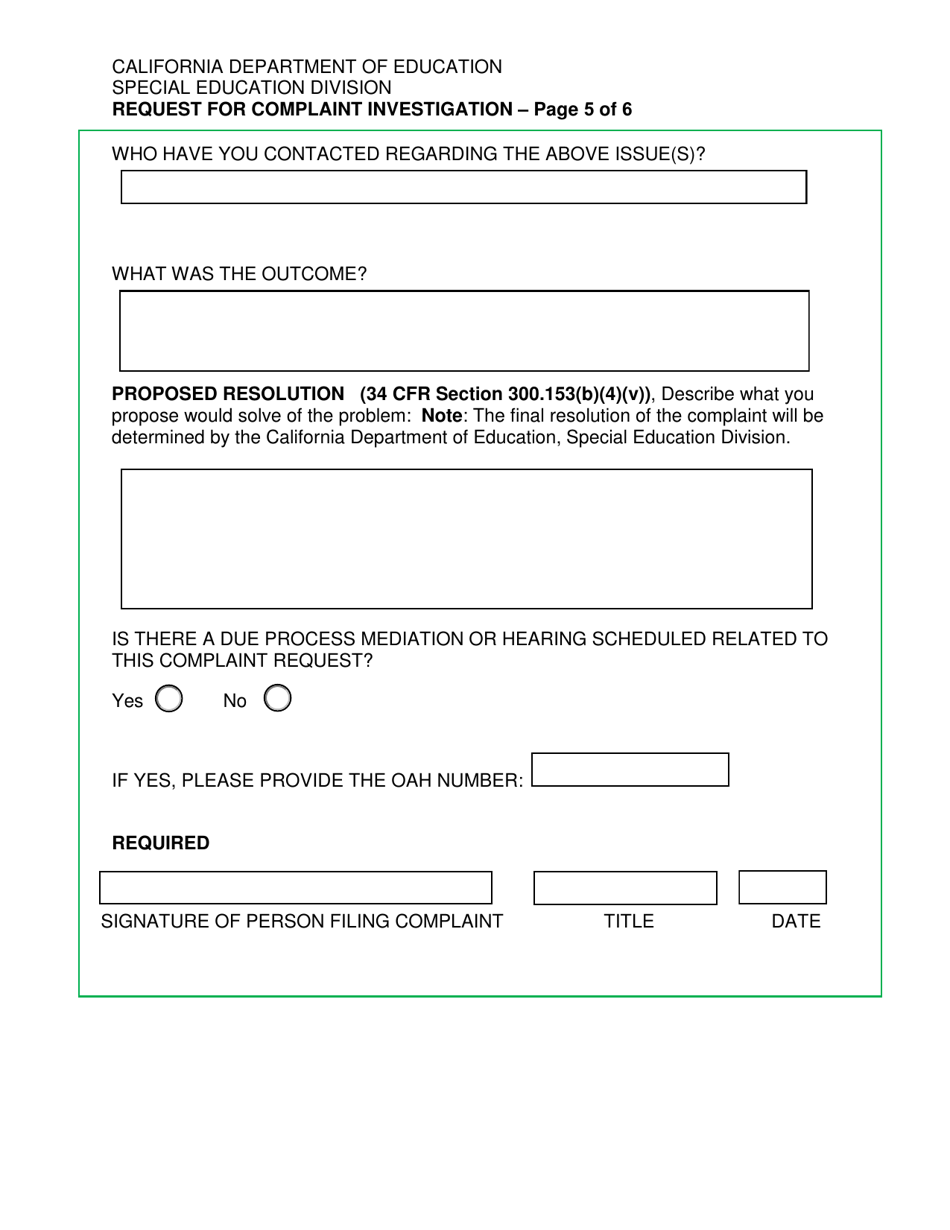 Request for Complaint Investigation - California, Page 5