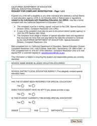 Document preview: Request for Complaint Investigation - California