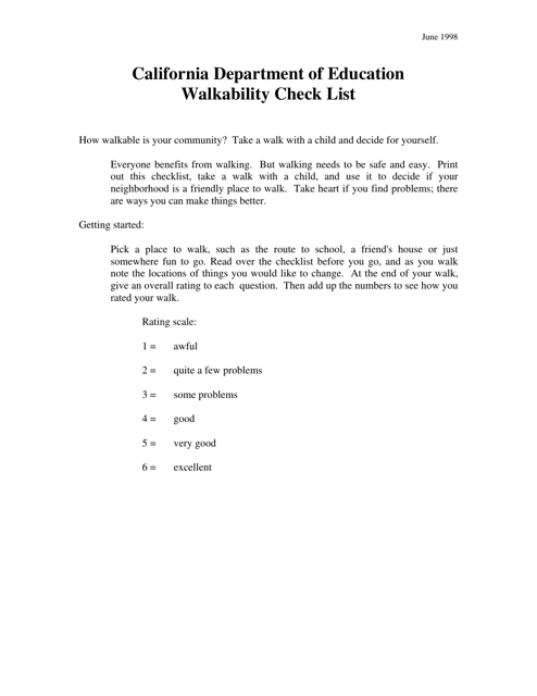 Walkability Check List - California Download Pdf