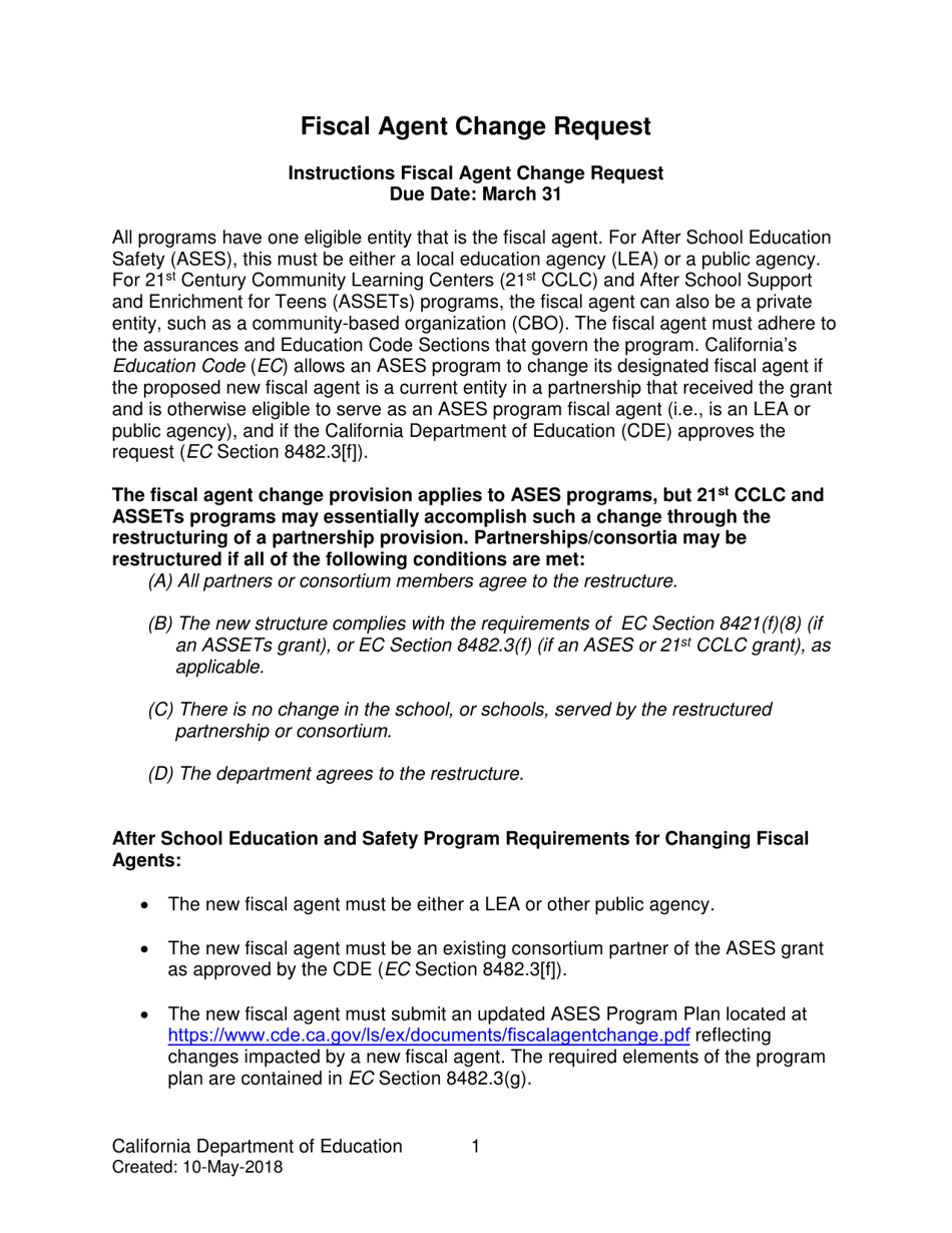 California Fiscal Agent Change Request - Fill Out, Sign Online and ...