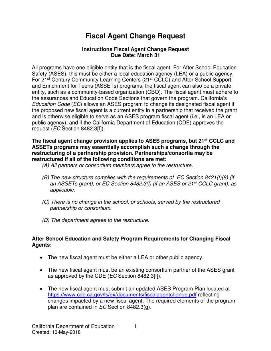 Fiscal Agent Change Request - California, Page 1
