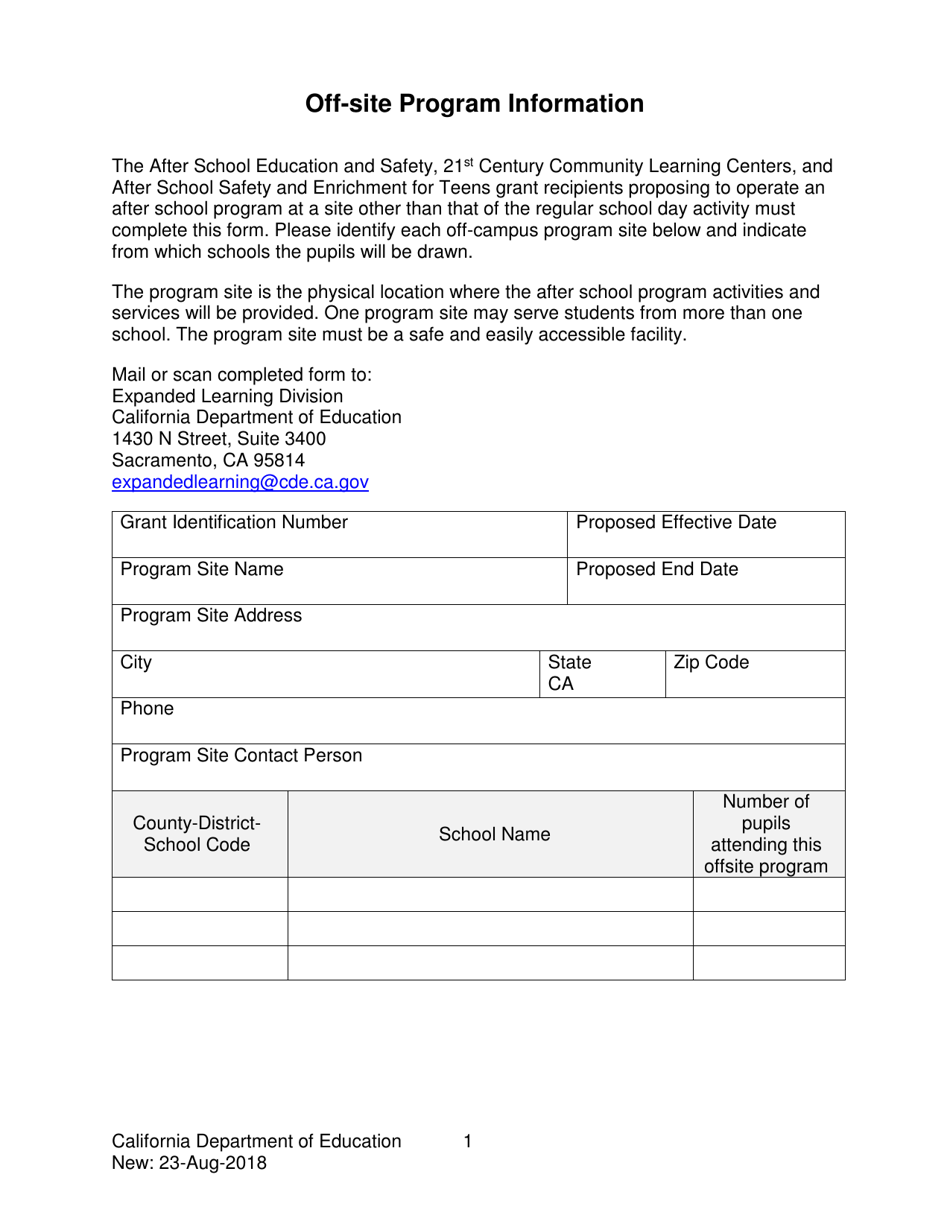 Off-Site Program Information - California, Page 1