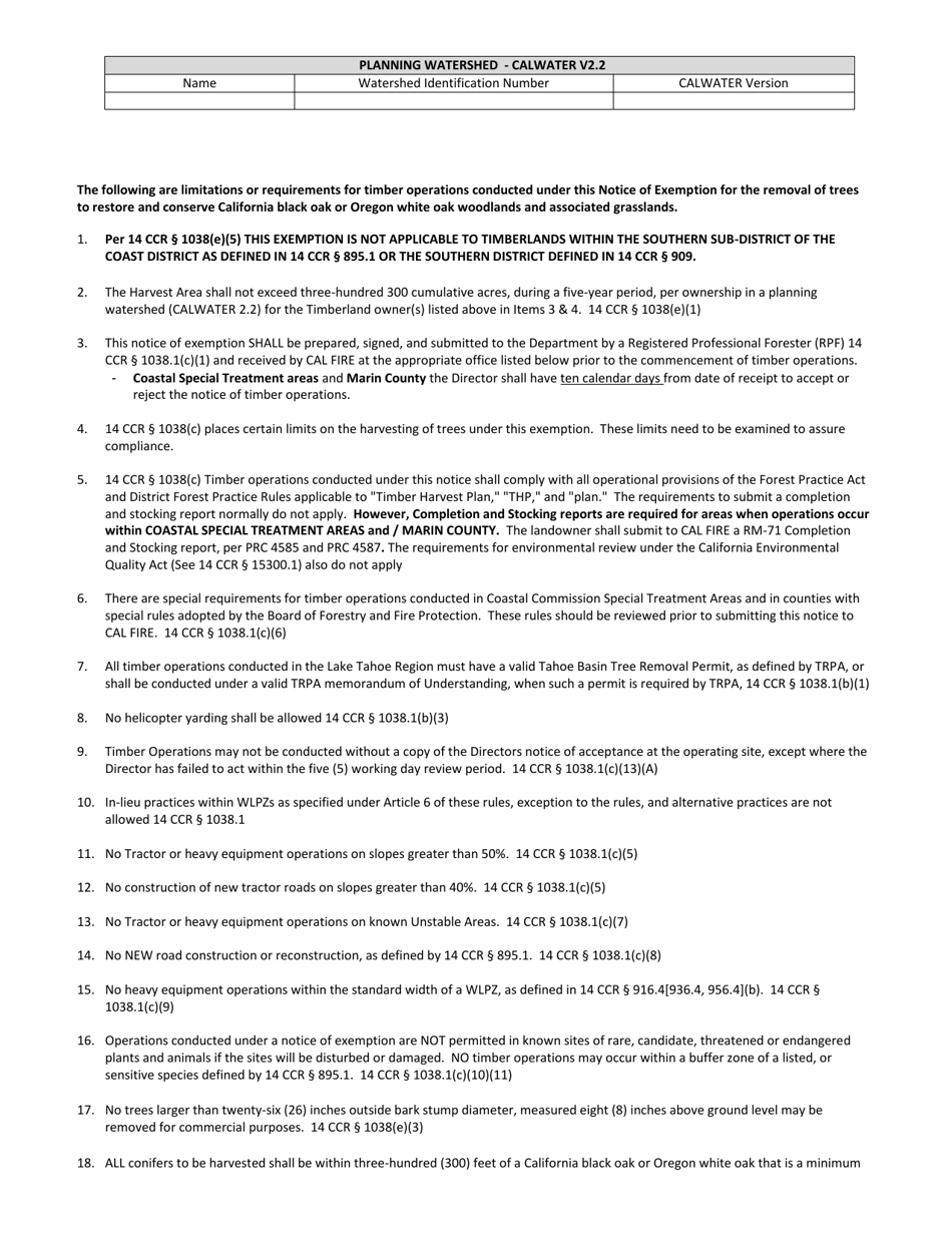 Form RM-73 (1038(E)) Oak Woodland Restoration Exemption Form - California, Page 5