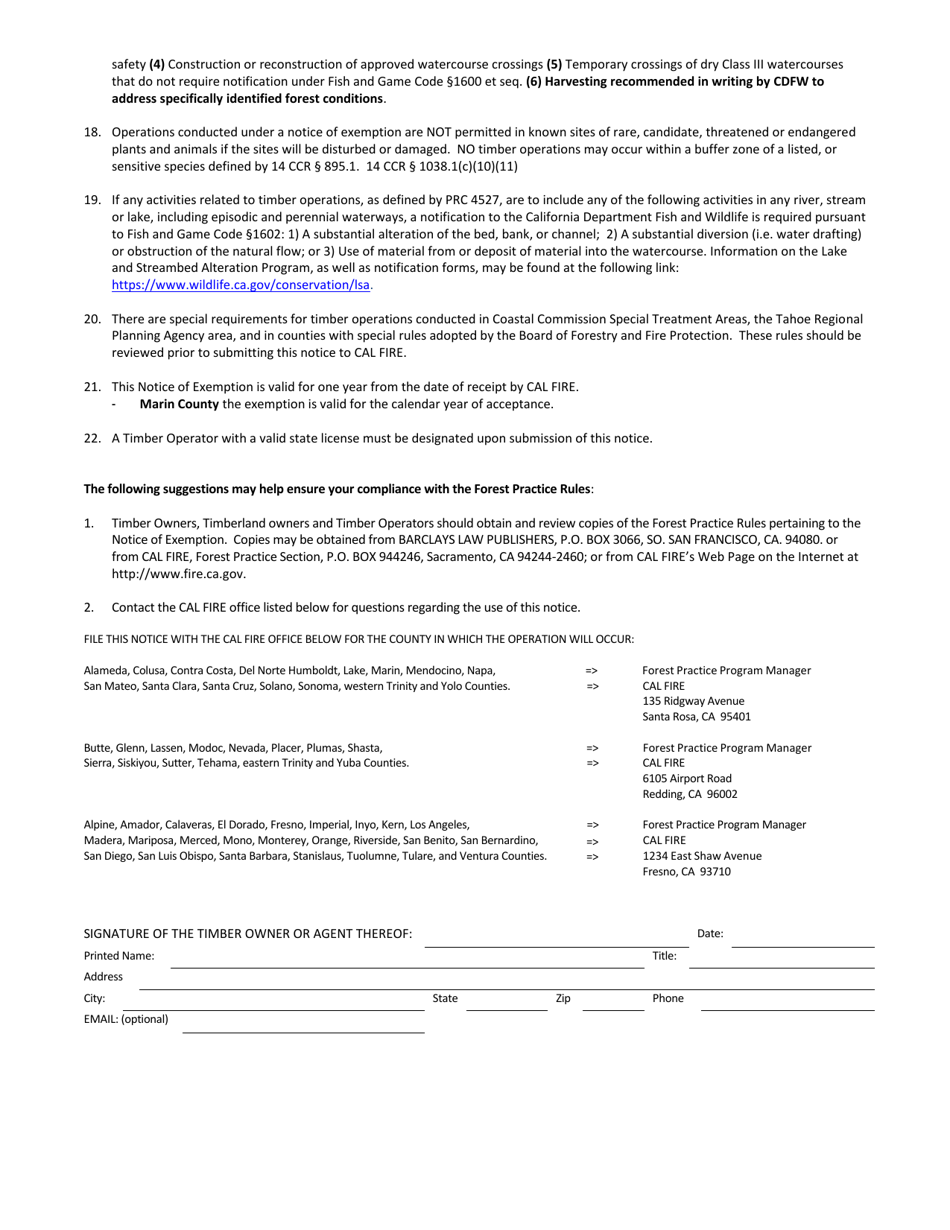 Harvesting Dead, Dying or Diseased Trees, Fuelwood, or Split Products in Response to Drought Related Stress or Dead Trees Which Are Unmerchantable as Sawlog-Size Timber Located Upon Substantially Damaged Timberland Exemption - California, Page 5