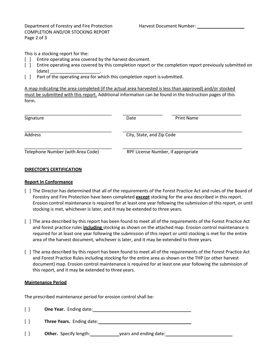 Form RM-71 Timber Operations Work Completion and / or Stocking Report - California, Page 2