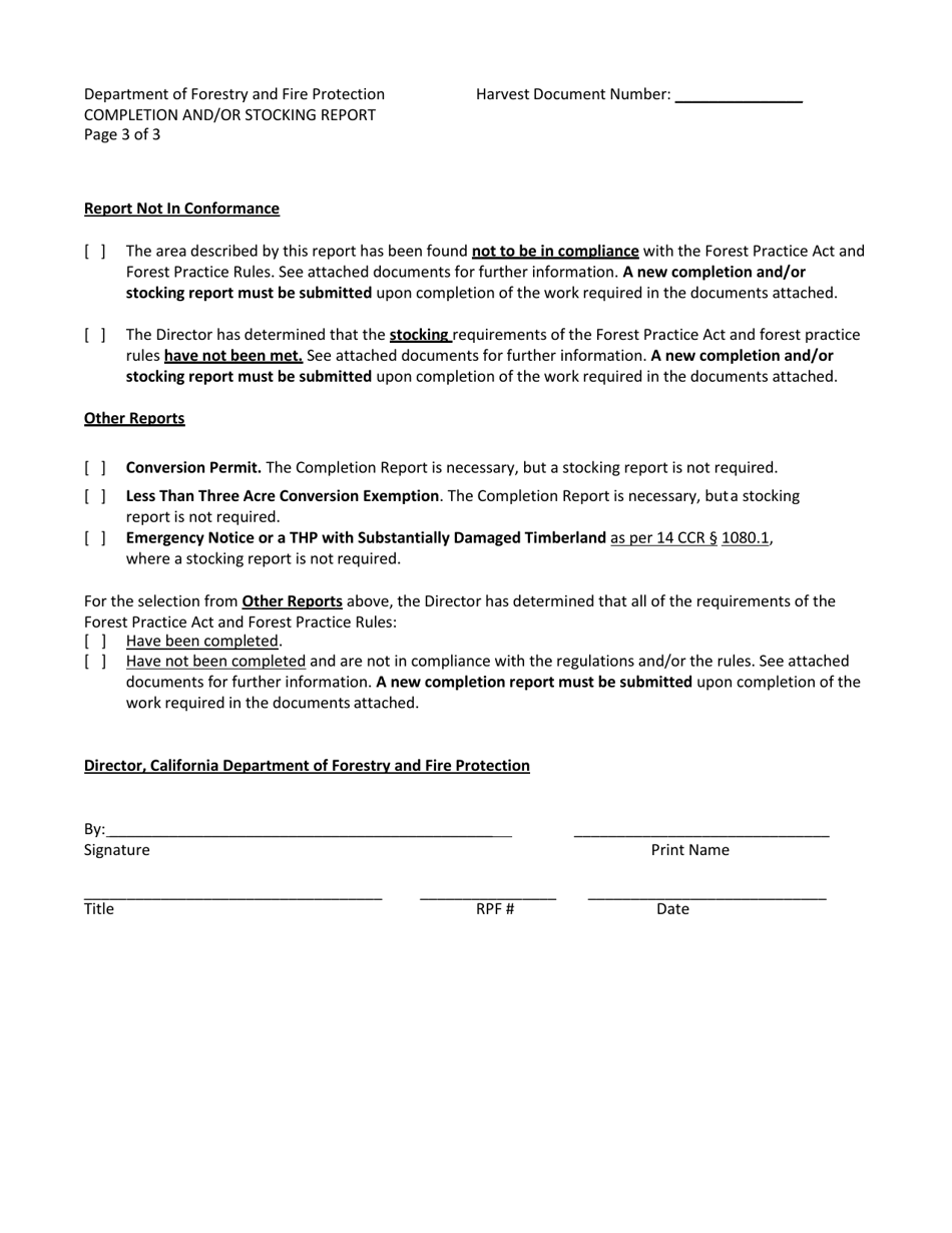 Form RM-71 Timber Operations Work Completion and / or Stocking Report - California, Page 3