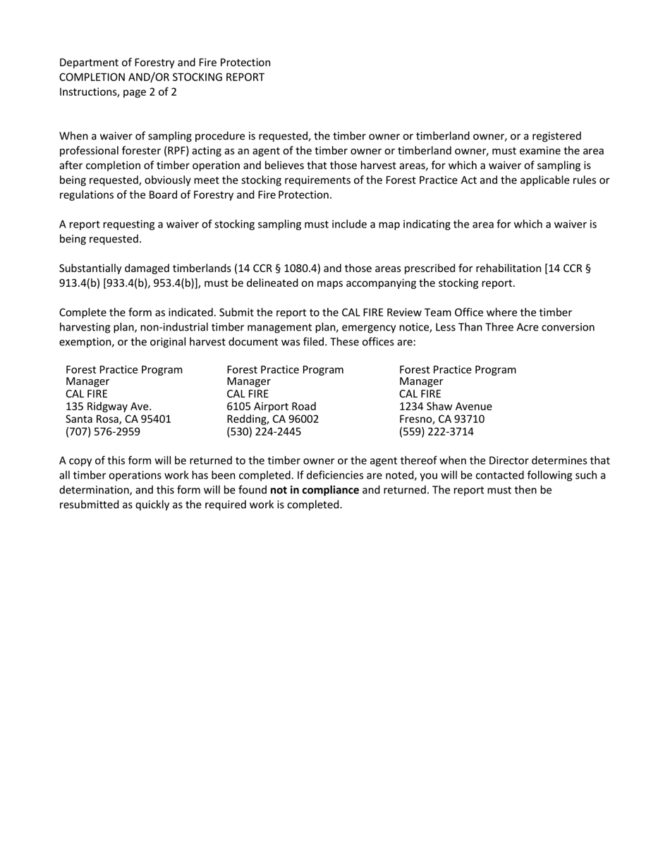 Form RM-71 Timber Operations Work Completion and / or Stocking Report - California, Page 5