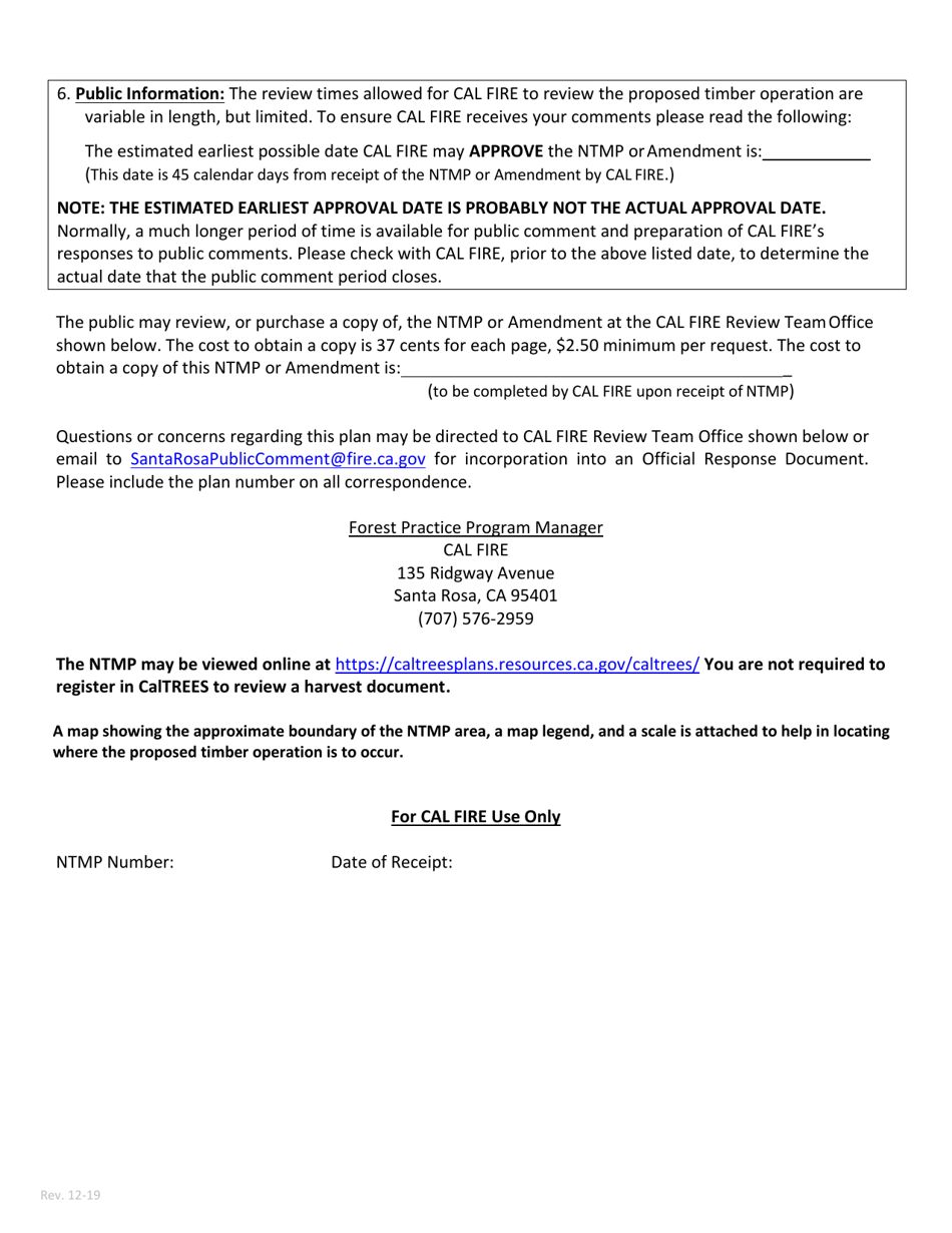 Notice of Preparation to Harvest Timber - Santa Rosa Review Team Office - California, Page 2