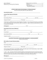 Licensed Timber Operator Responsibility Acknowledgement - California