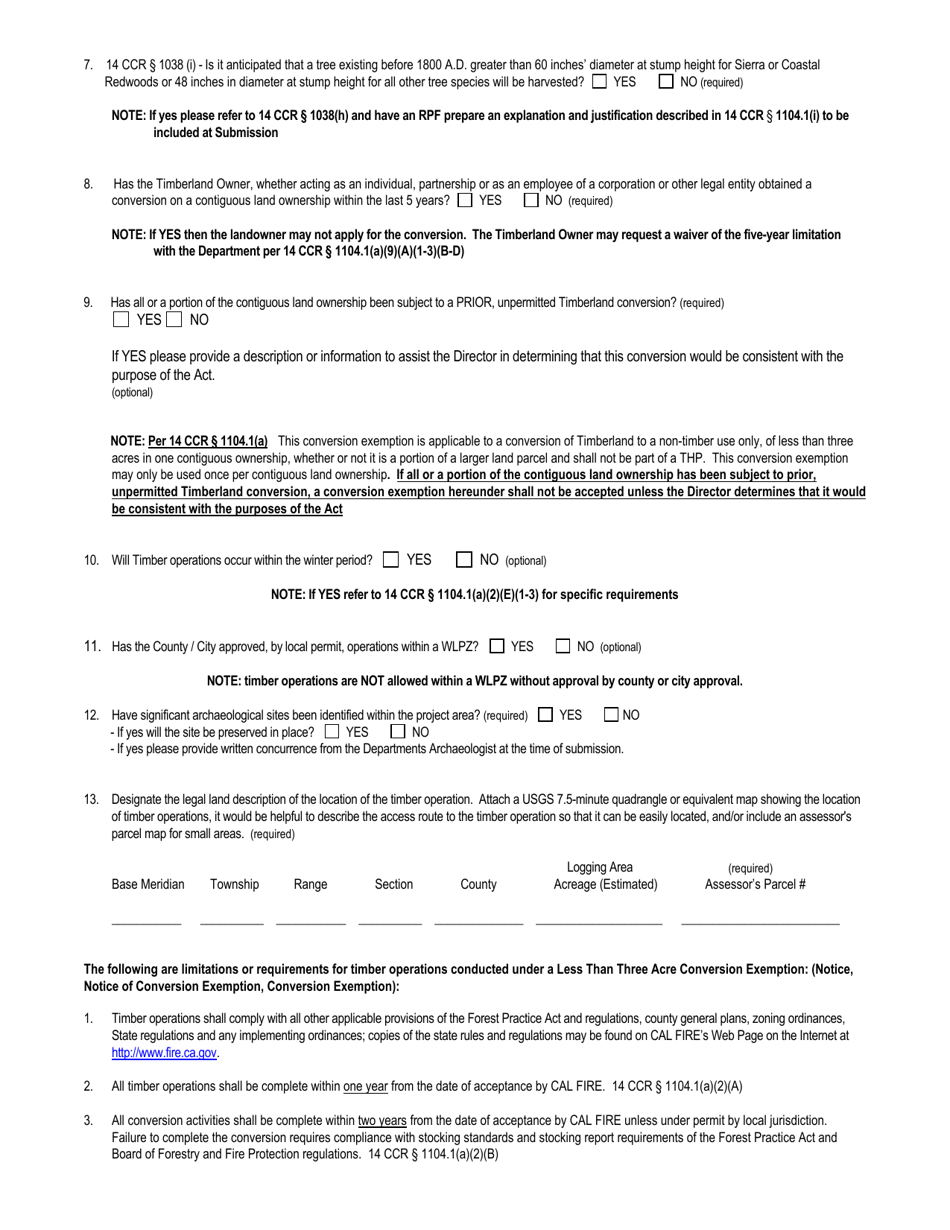 Form RM-73 (1104.1A) Less Than 3 Acre Conversion Exemption - California, Page 3