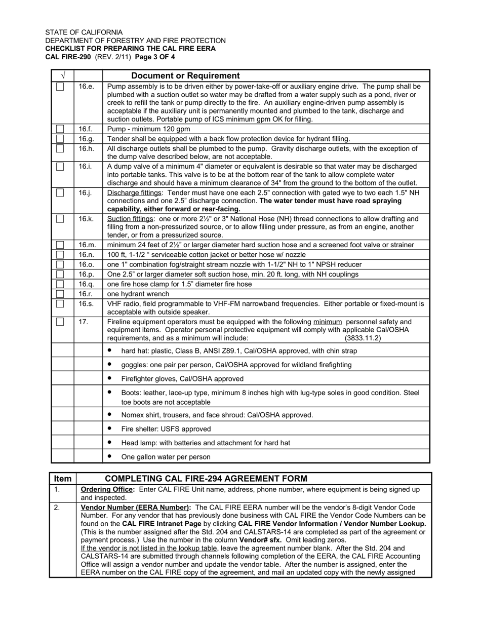 Form CAL FIRE290 Fill Out, Sign Online and Download Printable PDF