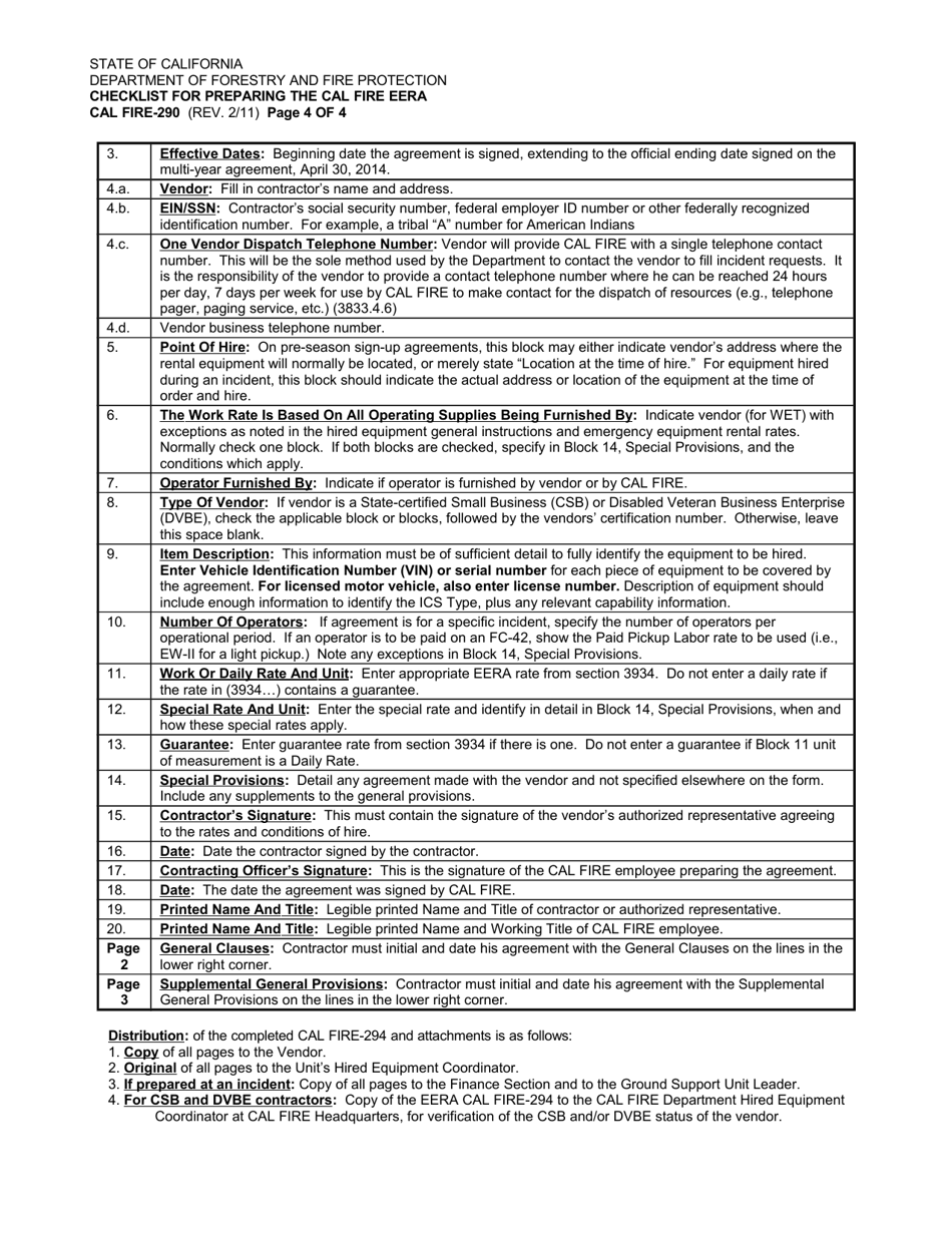 Form CAL FIRE290 Fill Out, Sign Online and Download Printable PDF