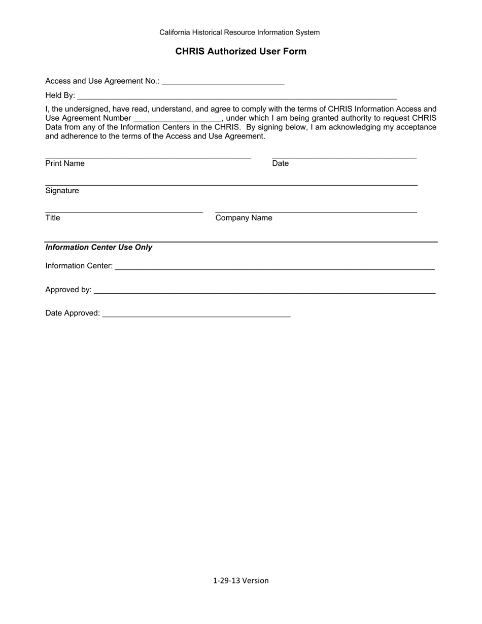 Chris Authorized User Form - California, Page 1