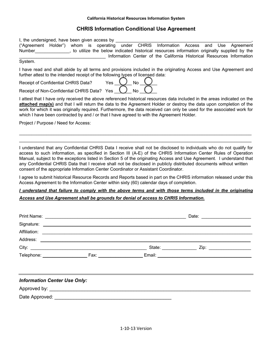 Chris Information Conditional Use Agreement - California, Page 1