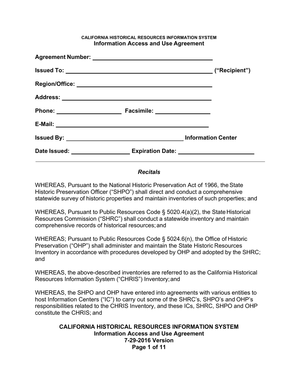 Information Access and Use Agreement - California, Page 1