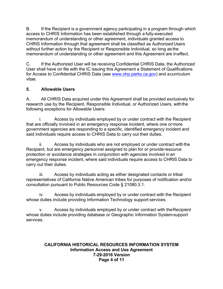 Information Access and Use Agreement - California, Page 4