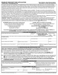 Form DPR818A &quot;Disabled Discount Pass Application&quot; - California
