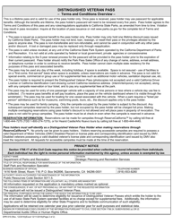 Form DPR619 Distinguished Veteran Pass Application - California, Page 2