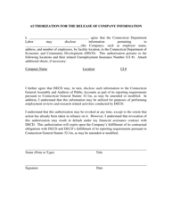 Authorization for the Release of Company Information - Connecticut