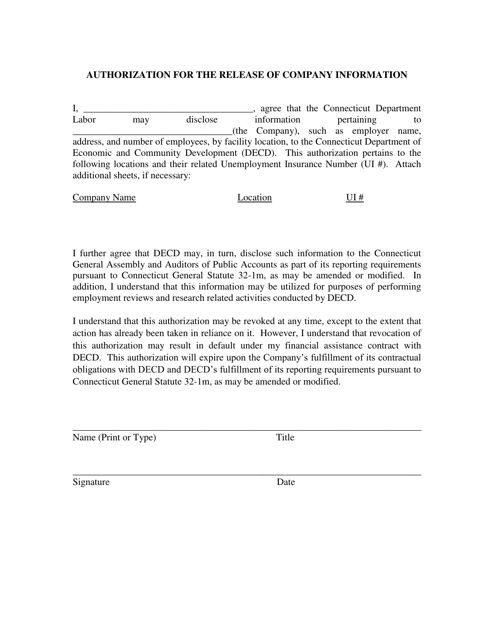 Authorization for the Release of Company Information - Connecticut Download Pdf