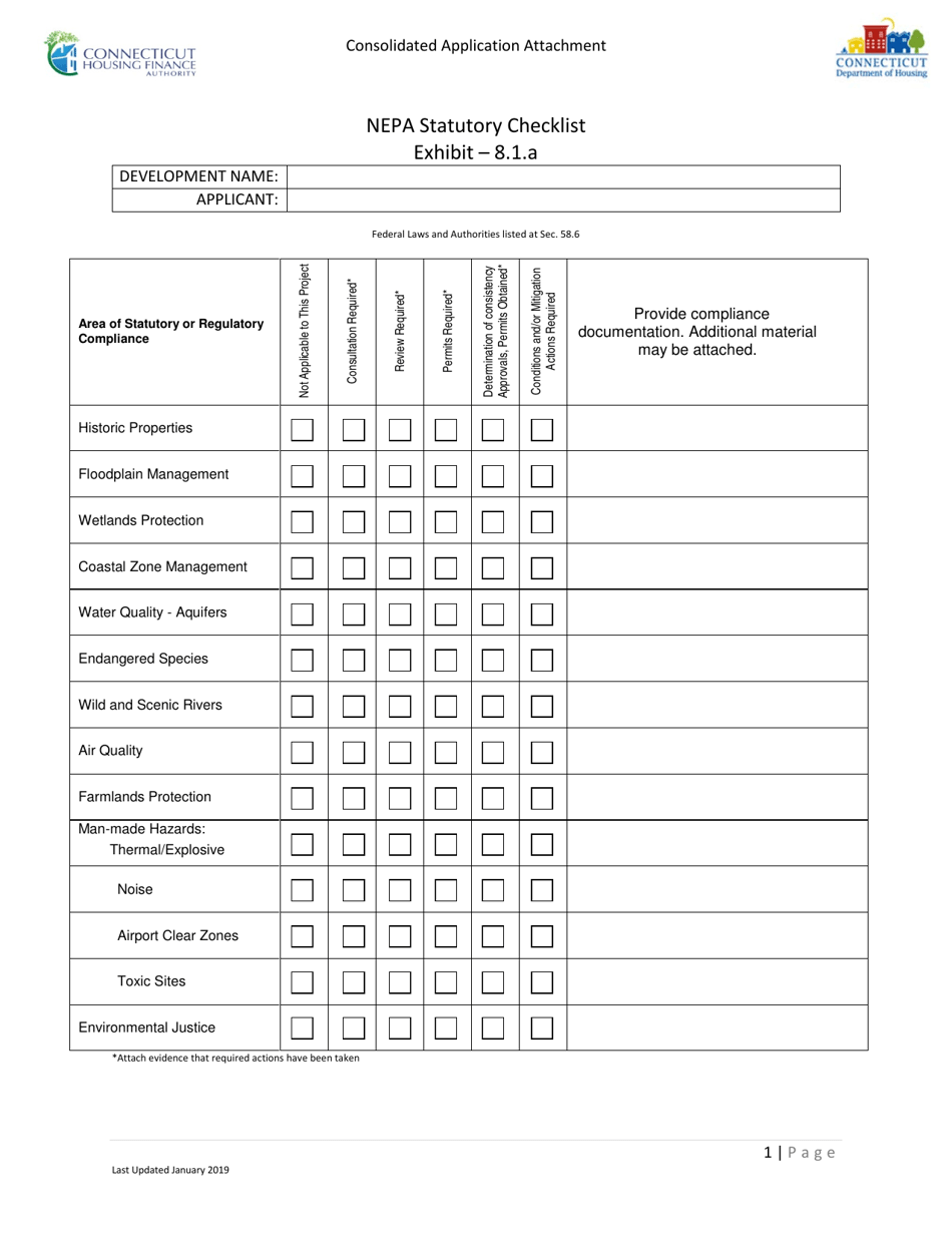 Exhibit 8.1.A Consolidated Application Attachment - Nepa Statutory Checklist - Connecticut, Page 1