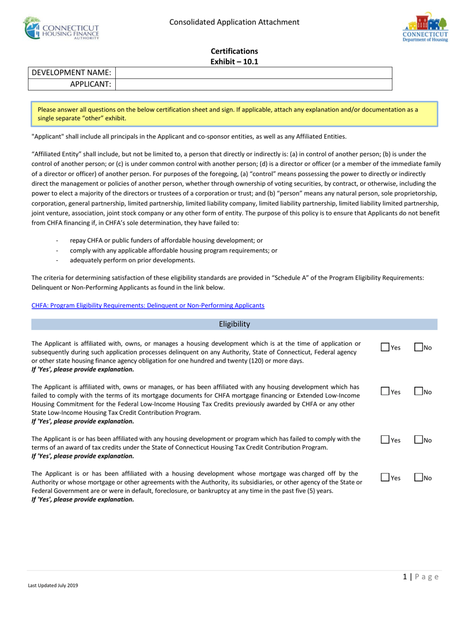 Exhibit 10.1 Consolidated Application Attachment - Certifications - Connecticut, Page 1
