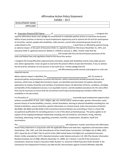 Exhibit 10.3 Affirmative Action Policy Statement - Connecticut