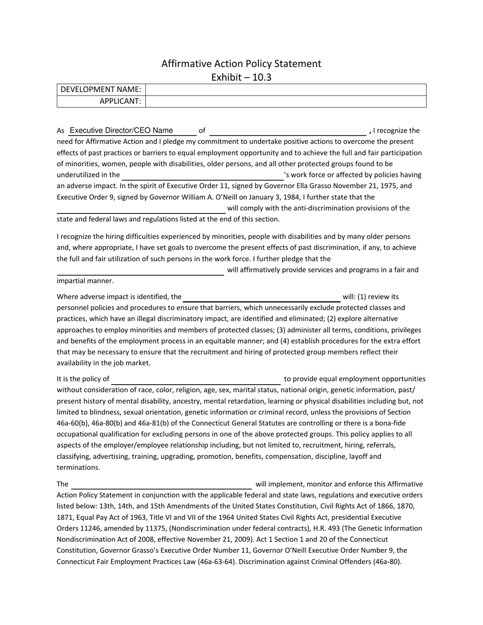 Exhibit 10.3 Affirmative Action Policy Statement - Connecticut, Page 1