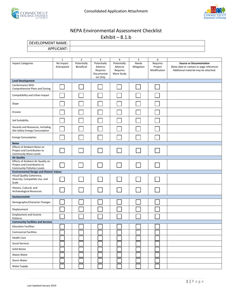 Exhibit 8.1.B Nepa Environmental Assessment Checklist - Connecticut, Page 1