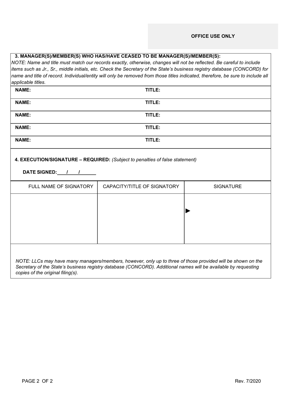 Interim Notice of Change of Manager / Member - Domestic or Foreign Limited Liability Company - Connecticut, Page 2