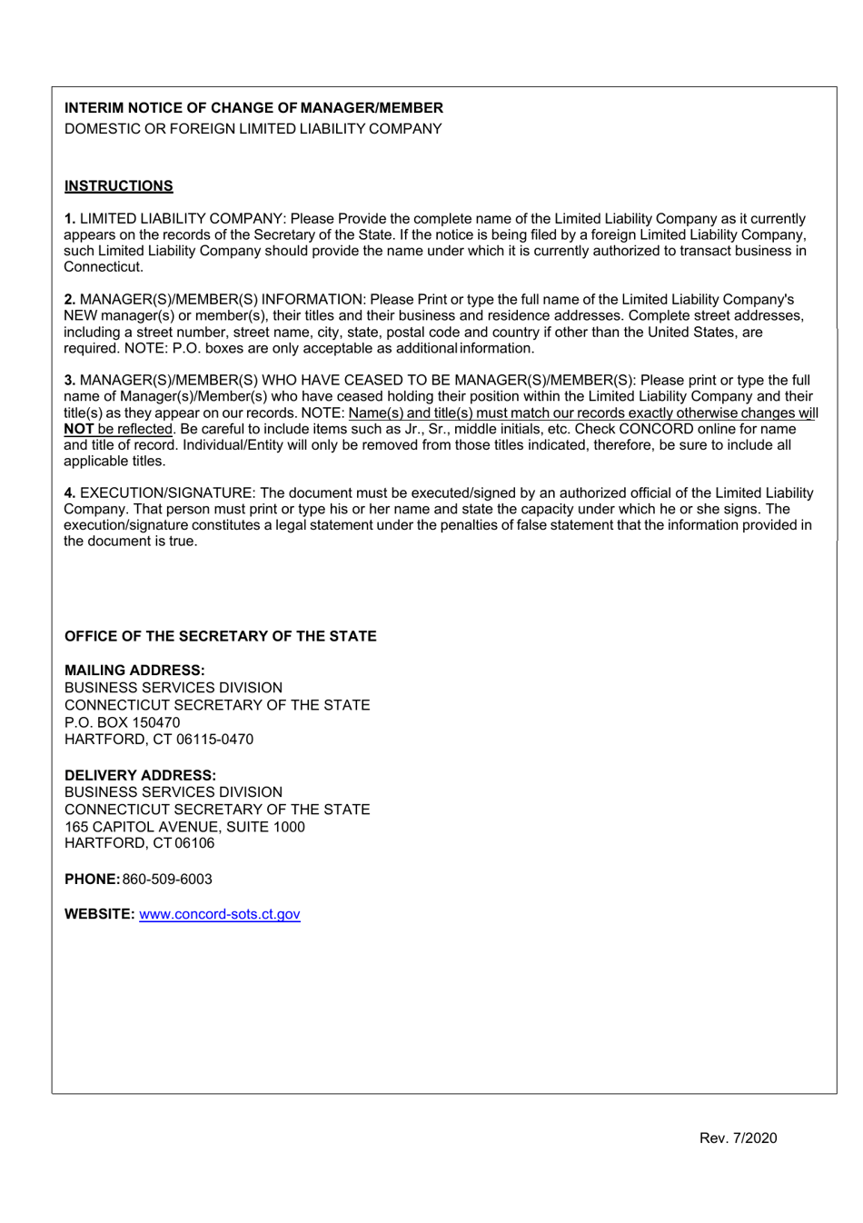 Interim Notice of Change of Manager / Member - Domestic or Foreign Limited Liability Company - Connecticut, Page 3