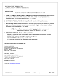 Form BUS-035 Certificate of Dissolution - Limited Liability Company - Domestic - Connecticut, Page 2