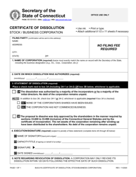 Form BUS-019 Certificate of Dissolution - Stock/Business Corporation - Connecticut