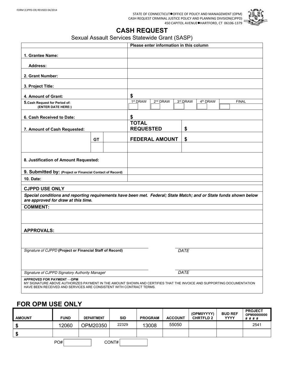 Form CJPPD-CR Sasp Cash Request - Connecticut, Page 1