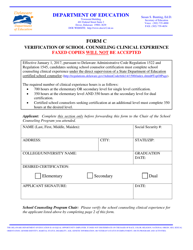 Form C &quot;Verification of School Counseling Clinical Experience&quot; - Delaware
