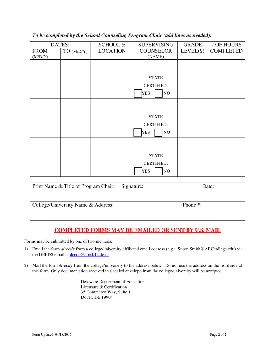 Form C Verification of School Counseling Clinical Experience - Delaware, Page 2