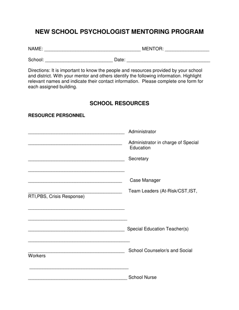 School Resources Form - Delaware Download Pdf