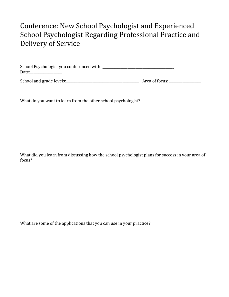 Delaware Conference New School Psychologist and Experienced School