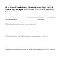 &quot;New School Psychologist Observation of Experienced School Psychologist: Professional Practice and Delivery of Service&quot; - Delaware