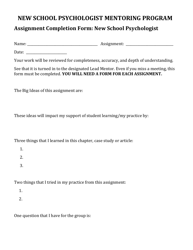 Document preview: Assignment Completion Form: New School Psychologist - Delaware