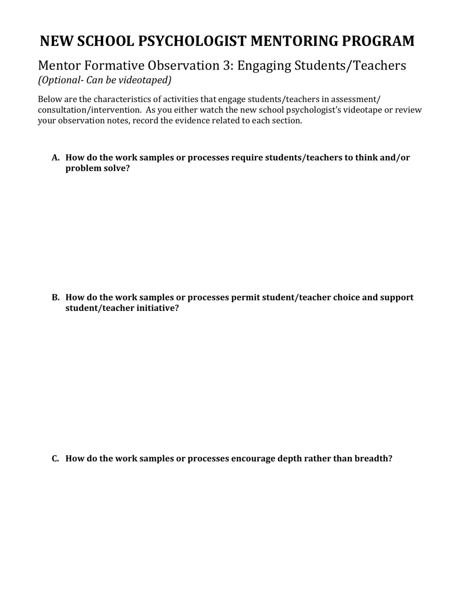 Mentor Formative Observation 3: Engaging Students / Teachers - Delaware, Page 1