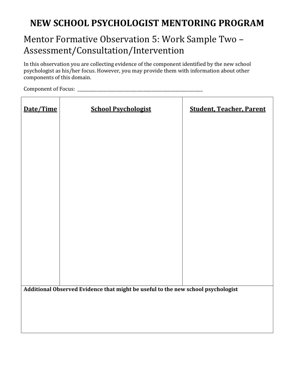 Delaware Formative Observation 5: Work Sample Two - Assessment ...