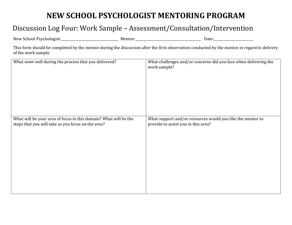 Delaware Discussion Log Four: Work Sample - Assessment/Consultation ...