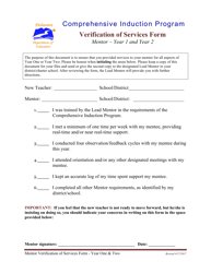 Document preview: Verification of Services Form - Mentor - Year 1 and Year 2 - Delaware