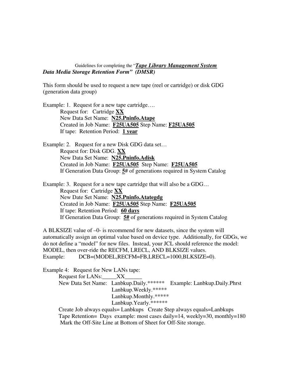 Sample Tape Library Management System Data Media Storage Retention Form - Delaware, Page 2