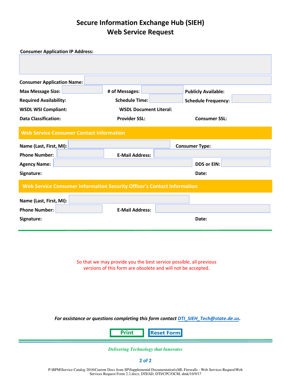 Secure Information Exchange Hub (Sieh) Web Service Request - Delaware, Page 2
