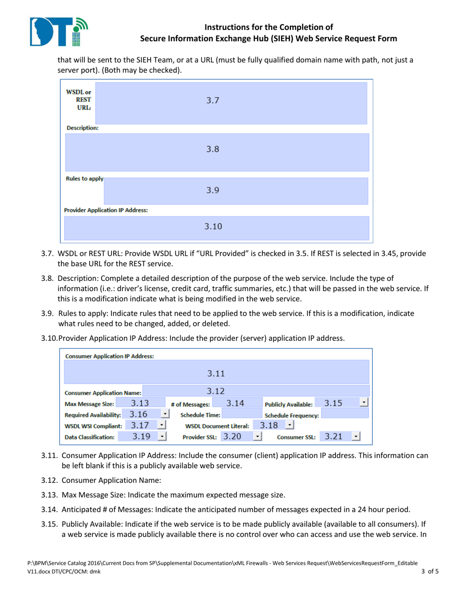 Instructions for Secure Information Exchange Hub (Sieh) Web Service Request - Delaware, Page 3