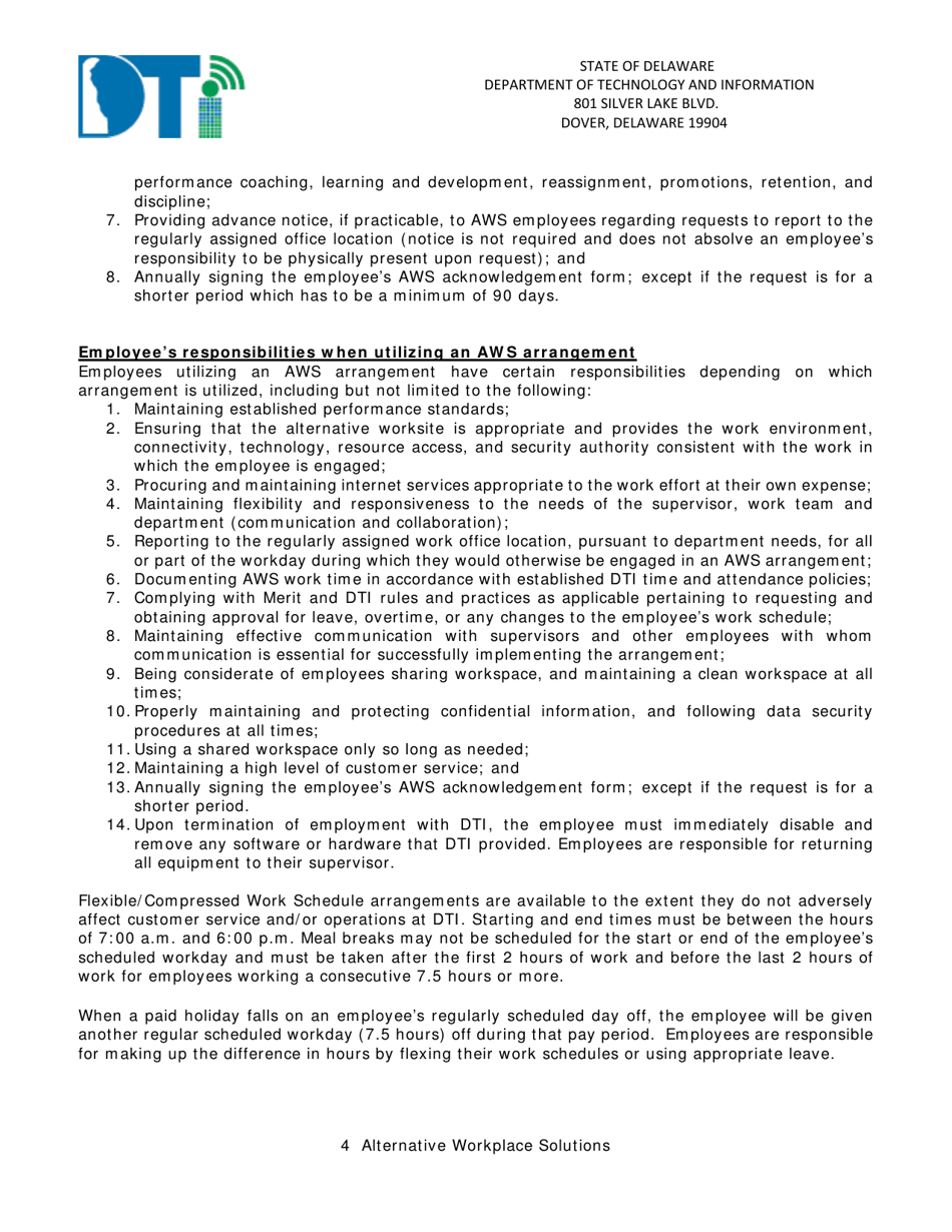 Alternative Workplace Solutions Acknowledgement Form - Delaware, Page 4